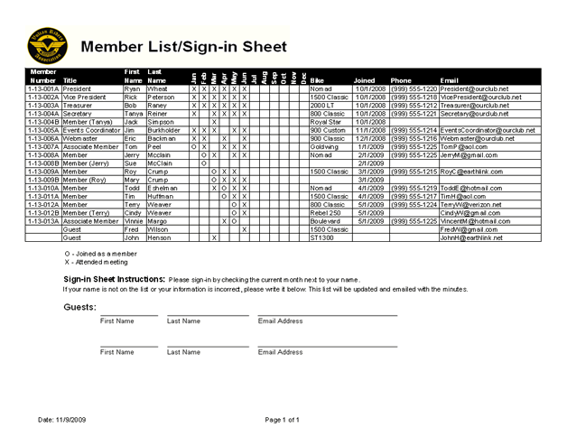 Members List / Sign-in Sheet (Excel)